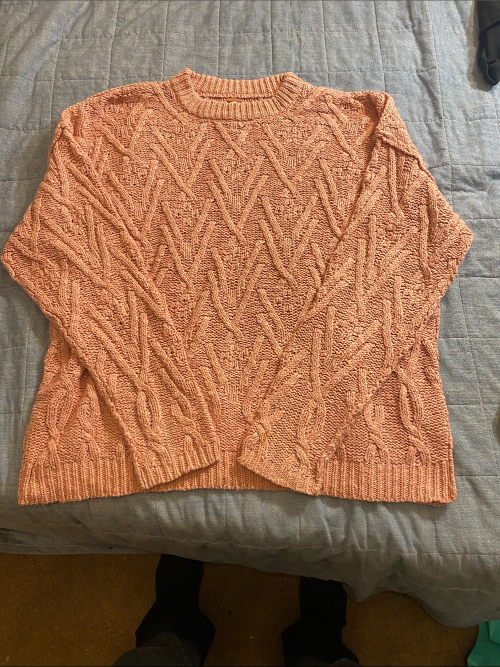 Free People Oversized Slouchy Pink Cable Knit Sweater